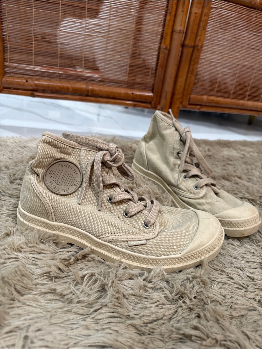 Palladium Pampa Hi High Top Canvas Boots Cream Beige